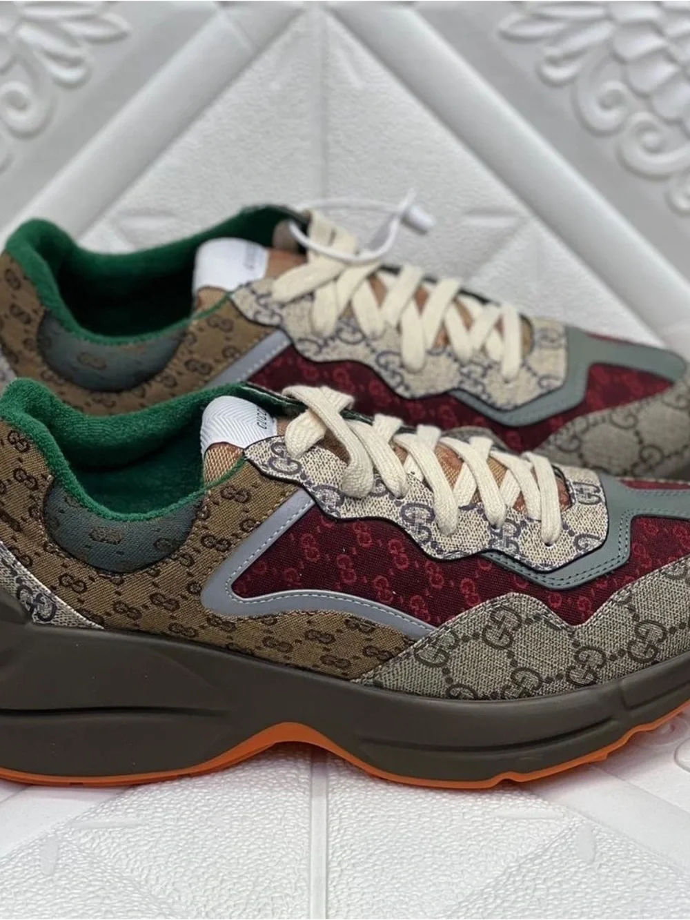 Gucci Brown GG Canvas Sneaker with Red, Green & Orange Accents